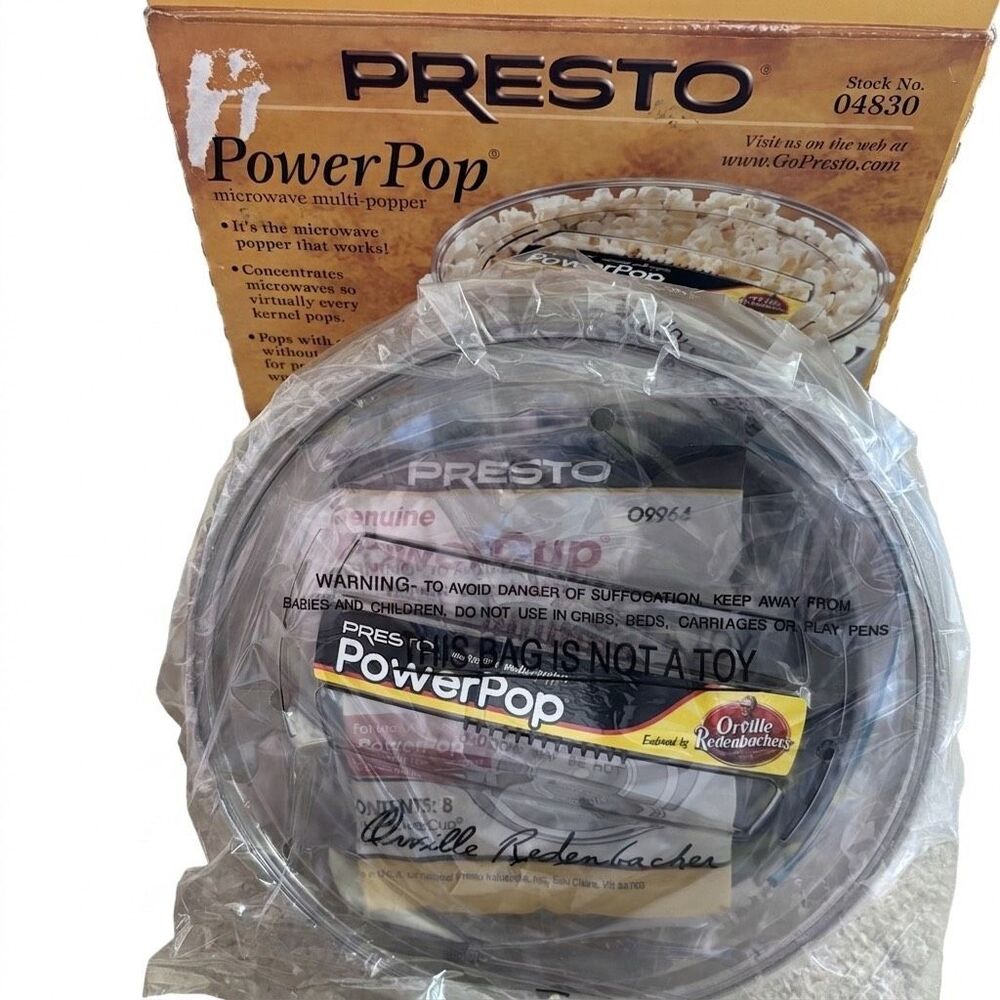 Vintage Presto PowerPop Microwave Popcorn Popper 04830 - New Open Box Unused